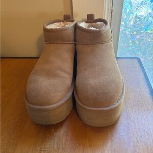 UGG Tan Platform Slip-On Boots